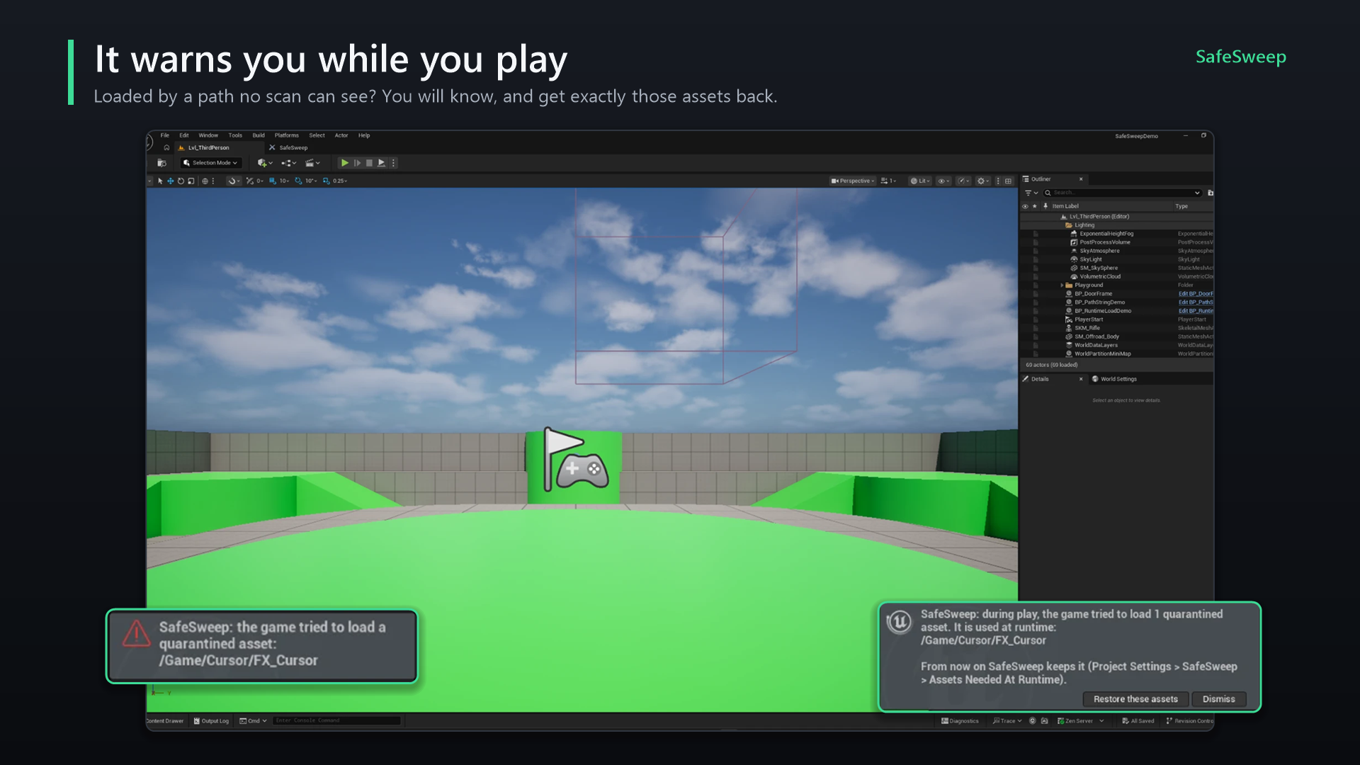 Play-session warnings in the editor