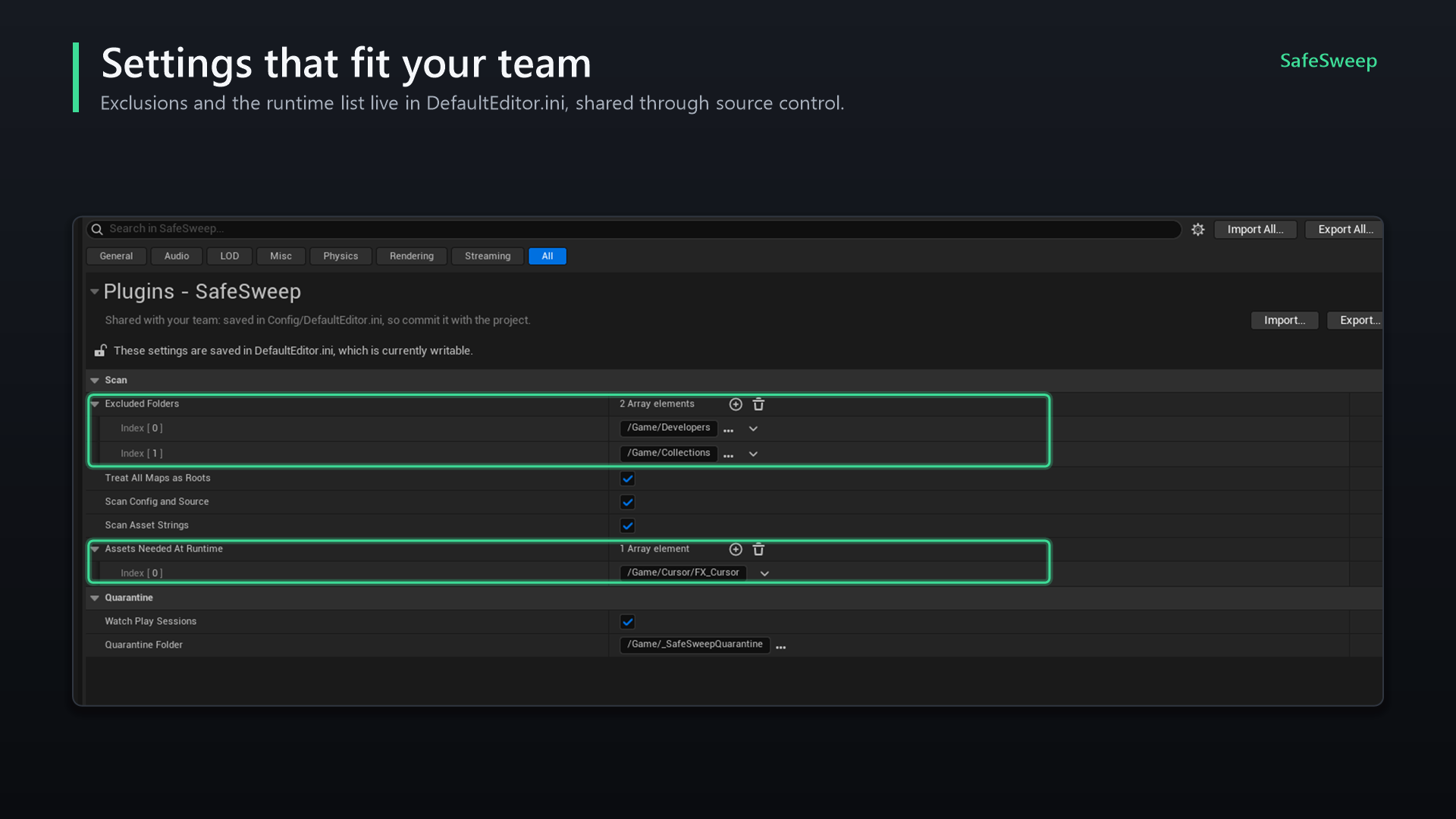 SafeSweep project settings